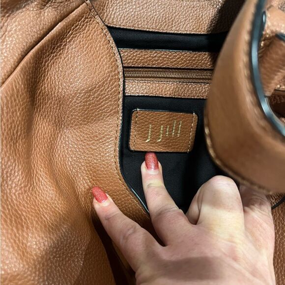 J.Jill Leather Hobo Satchel Black Lining Fold Over Clasp Faux Leather NWT - Picture 8 of 11